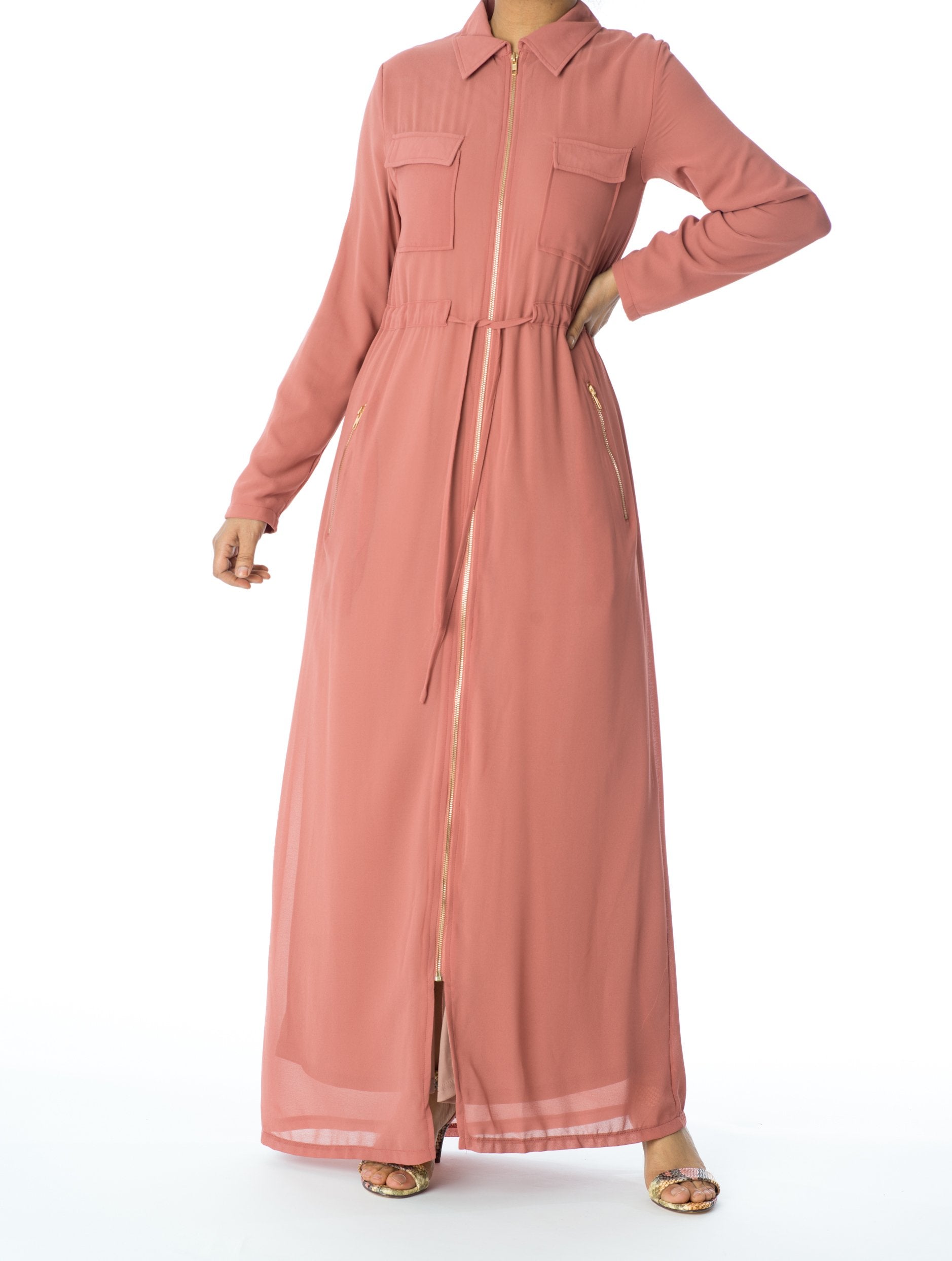 Mauve chiffon front zipper maxi dress – KF